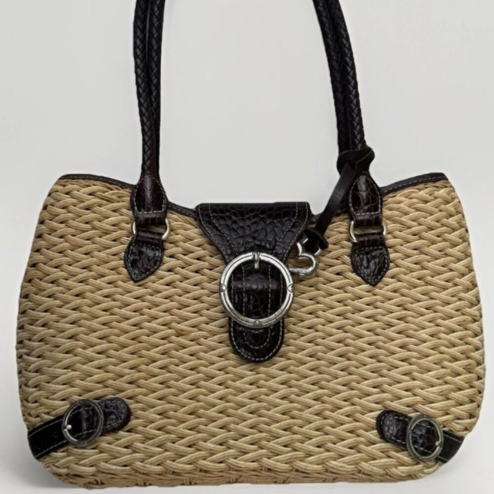 Brighton Woven Straw Leather Hobo Handbag Purse Leather Boho Vacation Travel
